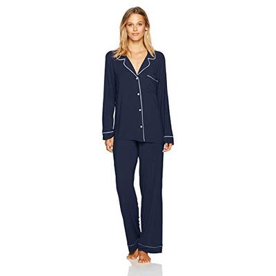 Eberjey Women's Gisele Two-Piece Long Sleeve & Pant Pajama Sleepwear Set, Navy/Ivory, X-Large