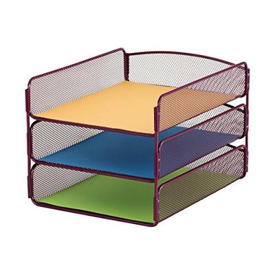Safco Products Onyx Mesh 3 Tray Desktop Organizer 3271WE, Wine Powder Coat Finish, Durable Steel Mes