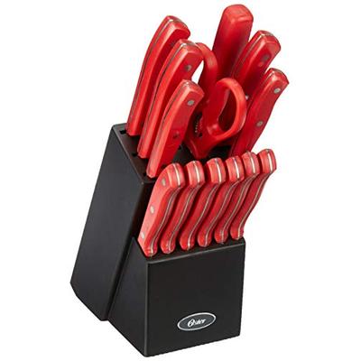 Oster 81011.14 Evansville 14 Piece Stainless Steel Cutlery Block Set, Red Handles